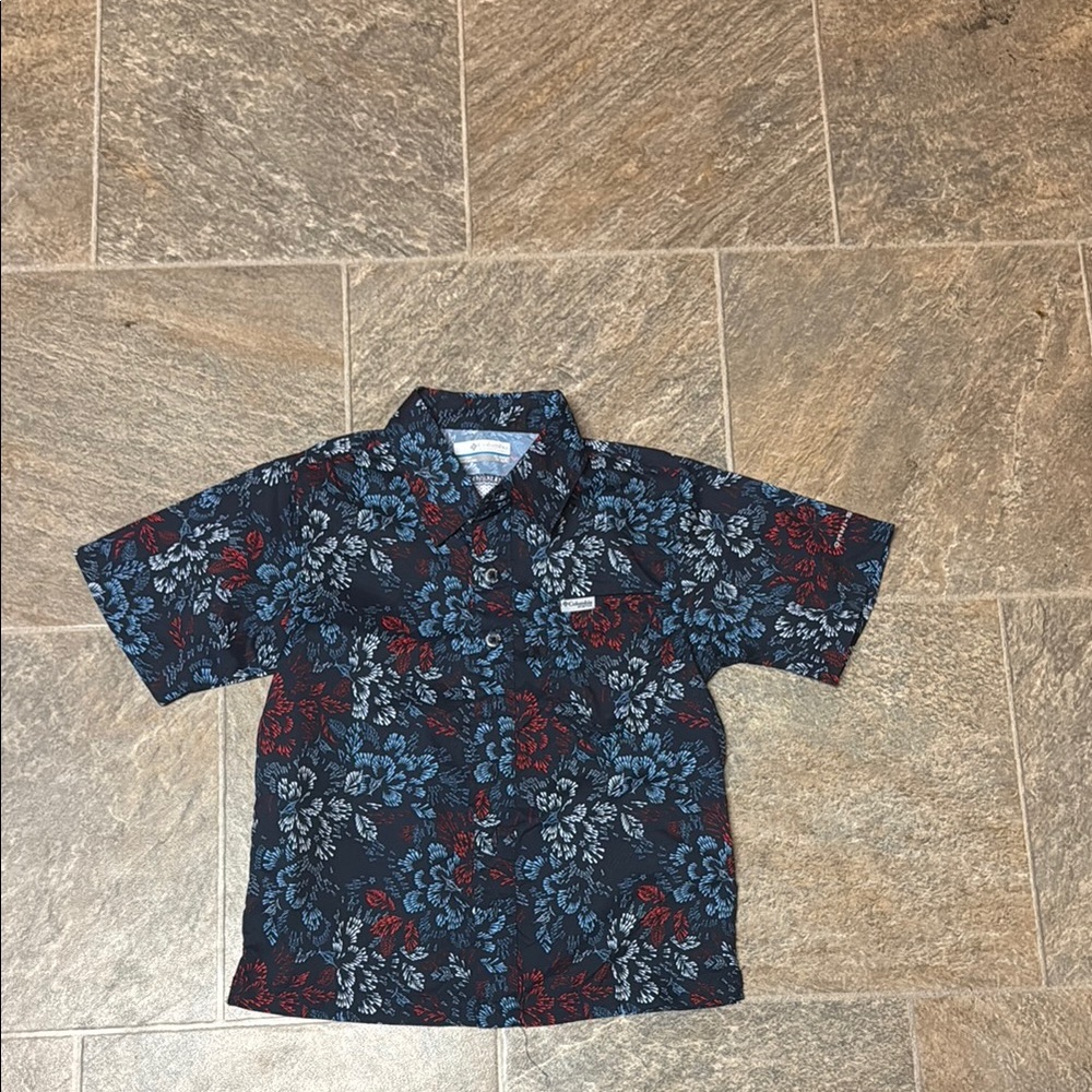 Columbia Kids Floral Button Down Shirt - Blue and Red